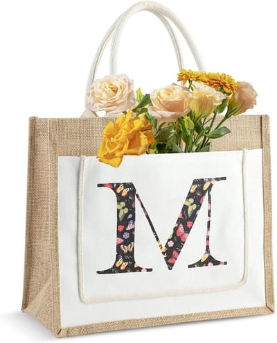 Allecto Plus - Herbruikbare stoffen boodschappentas met gepersonaliseerde letters voor bruidsmeisjes en dames - Duurzame en unieke geschenken