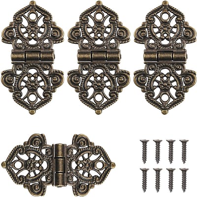 Dailygoods- Scharnier 4 Stuks - Retro Decoratief Scharnier - Houten Kisten - Bevestigingsschroeven - Duurzaam Hoogwaardig IJzer - Eenvoudig te Installeren - Deurscharnier