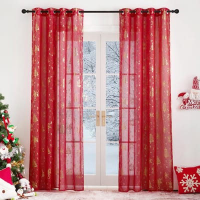 ONF3 - Lichtdoorlatende Gordijnen - Kant-en-klare Voile Gordijnen - Rood - 140x245cm - Decoratief en Functioneel - Geschikt voor Woonkamer en Sl...