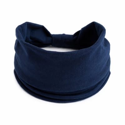 Donkerblauwe elastische haarband dames en heren – brede stoffen haarband – rekbare sport en yoga haarband – unisex haar accessoire
