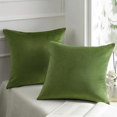 Set van 2 Fluweel Decoratieve Sierkussenslopen Groen 65x65 cm - Zacht Vierkant Kussenhoes voor Bank en Sofa
