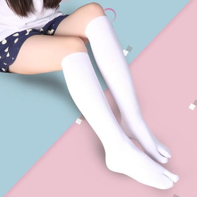 3 Paar Dames Slippers Lange Tabi Sokken Kuithoog Katoen Gestreept Warme Sokken Japanse Kimono Effen Zwart Wit Klompen Sokken EU 36-42