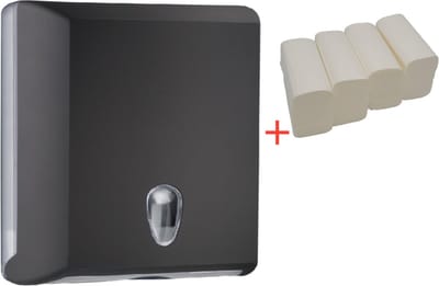 WillieJan startset papieren handdoekjes 7061 - zwart - Handdoekjes dispenser + 600 papieren handdoekjes