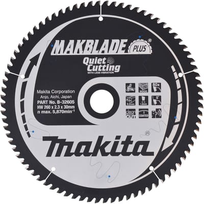 Makita Afkortzaagblad voor Hout | Makblade-Plus | Ø 260mm Asgat 30mm 80T - B-32605