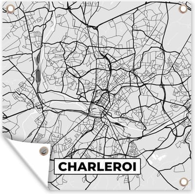 Tuin poster Stadskaart – Plattegrond – België – Zwart Wit – Charleroi – Kaart - 200x200 cm - Tuindoek