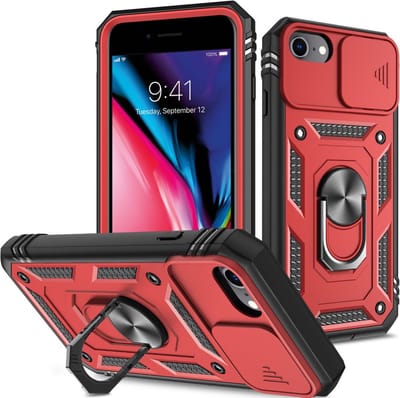 Coverup Hoesje - Geschikt voor iPhone SE (2022/2020), iPhone 8 / 7 Hoesje - Coverup Ring Kickstand Back Cover met Camera Shield - Rood
