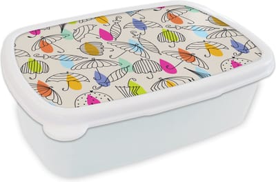 Broodtrommel Wit - Lunchbox - Brooddoos - Pastel - Paraplu - Patronen - 18x12x6 cm - Volwassenen