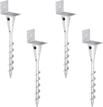Set van 4x Schroefbare Hoekpaaldragers voor Vierkante Houten Palen, Verzinkt Staal