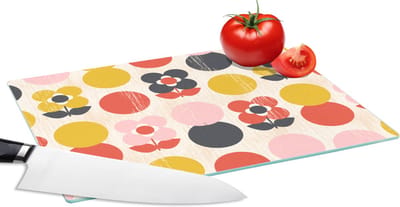 Glazen Snijplank - 28x20 - Retro - Design - Bloemen - Pastel - Snijplanken Glas