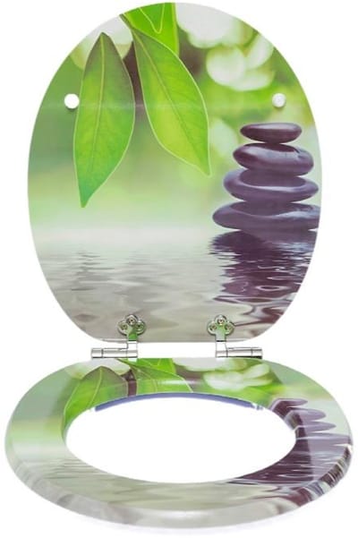 Wc-bril met softclosemechanisme- Toiletbril O-vorm - kern van MDF- softclose scharnier-eenvoudige montage -Groene bladeren