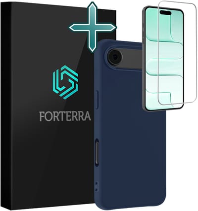 Hoesje Met Screenprotector - Geschikt voor Apple iPhone Air - Sterk & Shockproof - Telefoon Hoes - Back Cover - Siliconen Case - Donkerblauw