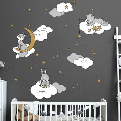 Muurstickers - Dromerige dieren onder de sterren - Zelfklevende stickers - 150x100cm