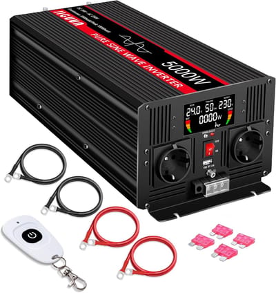 5000W Omvormer – Spanningsomzetter – Stroomconverter – Zuinige Omzetter – Energie Omvormer – Pure Sinusgolf – Draadloze Afstandsbediening – 2 EU Pluggen + USB Poort