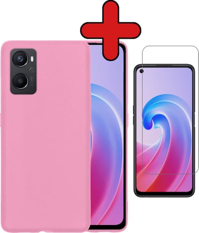 Hoesje - Met Screenprotector - Geschikt voor OPPO A76 - Sterk & Shockproof - Telefoon Hoes - Back Cover - Siliconen Case - Telefoonhoes - Lichtroze