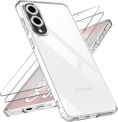 Casemania Hoesje & Glas Geschikt voor Samsung Galaxy S25 Edge - Transparant - Stevig Siliconen Back Cover met Camera Bescherming - 2X Glazen Screenprotector - Vingerafdruk-ID Compatibel