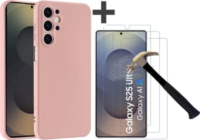Hoesje geschikt voor Samsung Galaxy S25 Ultra hoesje zacht siliconen met 3 Stuks gehard glas Screenprotectors- Arara backcover - Zand