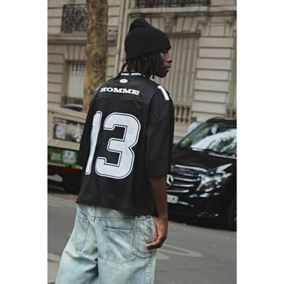 Oversized Boxy Mesh Varsity V-hals Hockey Top | Black | Size XS