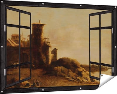 Gards Tuinposter Doorkijk Landschap - Claude de Jongh - 150x100 cm - Tuindoek - Tuindecoratie - Wanddecoratie buiten - Tuinschilderij