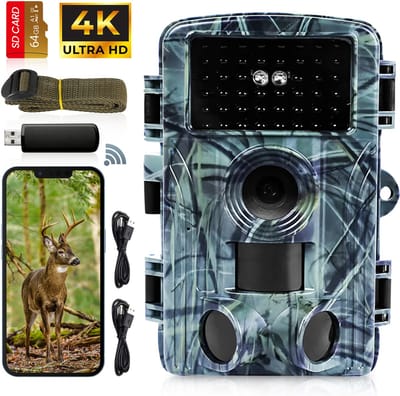 Frasco® Wildcamera met Nachtzicht - 4K Ultra HD & 60MP - Met WiFi & App - Incl. 64GB SD kaart - Wildlife - Waterdicht