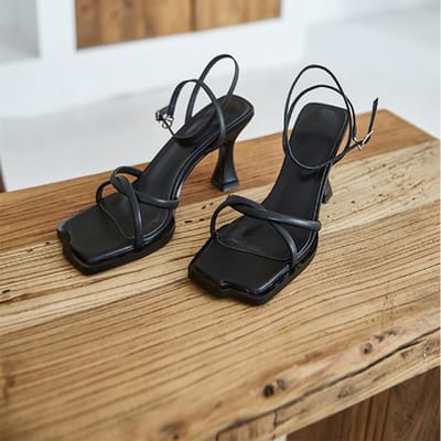 Zomer Smalle Band Haksandalen Dames Dikke Hak Enkelbandje Mode Vierkante Neus Dames Jurk Sandalen Damesschoenen 39 zwart