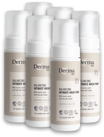 Derma Eco Intieme Wasemulsie - Parfumvrij - Met Aloe Vera en Melkzuur - voor Gevoelige Huid - Hypoallergeen - Intieme Verzorging - 6 x 150 ml