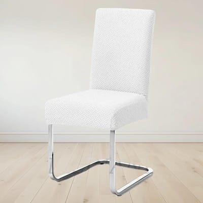 Dikke Jacquard Rugleuning Stoelhoezen T-vormig Patroon Stoelzittinghoes Elastische Eetkamerstoelbeschermer Kantoor Restaurant Universeel 1-pc white
