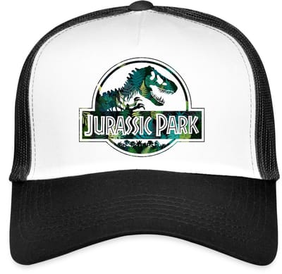 Jurassic Park Logo Met T-Rex Bladeren Ontwerp Trucker Cap