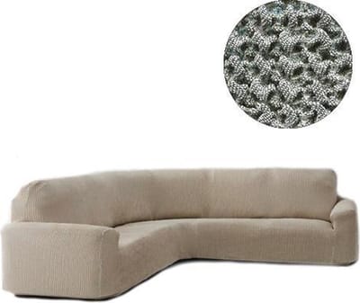 Bankhoes Milos voor Ronde Hoekbank - Grijs - Breedte 360-540cm - Hoogte 80-100cm - Extreme Stretch Bankhoezen