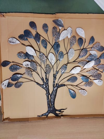 Wanddecoratie Boom Levensboom Metaal - blauw grijs wit - 1m x 1.15m