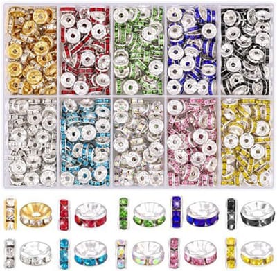 600 stuks tussenkralen voor armbanden, strass, sierkralen, spacer-kralen, rondelle kralen, metalen kralen, platte metalen kralen, strasssteentjes, ronde strass-steentjes