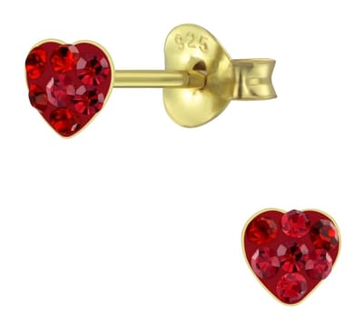 Joy|S - Zilveren petit hartje oorbellen - 4 mm - kristal rood - gold plated - kinderoorbellen