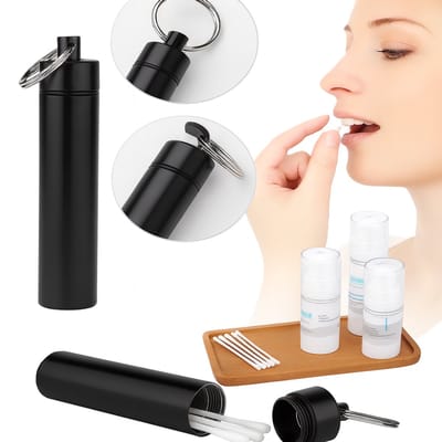 Aluminium Pillendoosje Sleutelhanger I Medicijn doosje I Wattenstaafjes Houder I Pillenkoker | Verzegeld I Waterdicht I 8,7 x 1,9 CM I Zwart