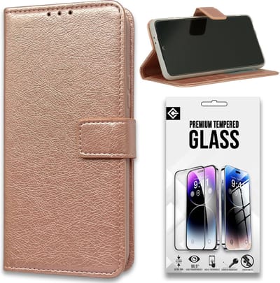 Casemania Hoesje Geschikt voor Apple iPhone 15 Rosegoud & Glazen Screenprotector - Portemonnee Book Case - Kaarthouder & Magneetlipje
