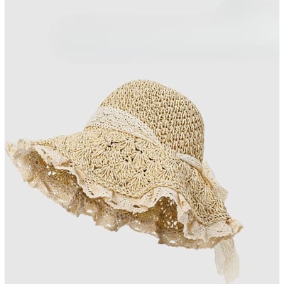 Nieuwe Franse Strooien Hoed Dames Zomer Zee Strand Hoed Zomer Kant Stro Vlechtwerk Zonbescherming Zonnehoed 55-59cm beige