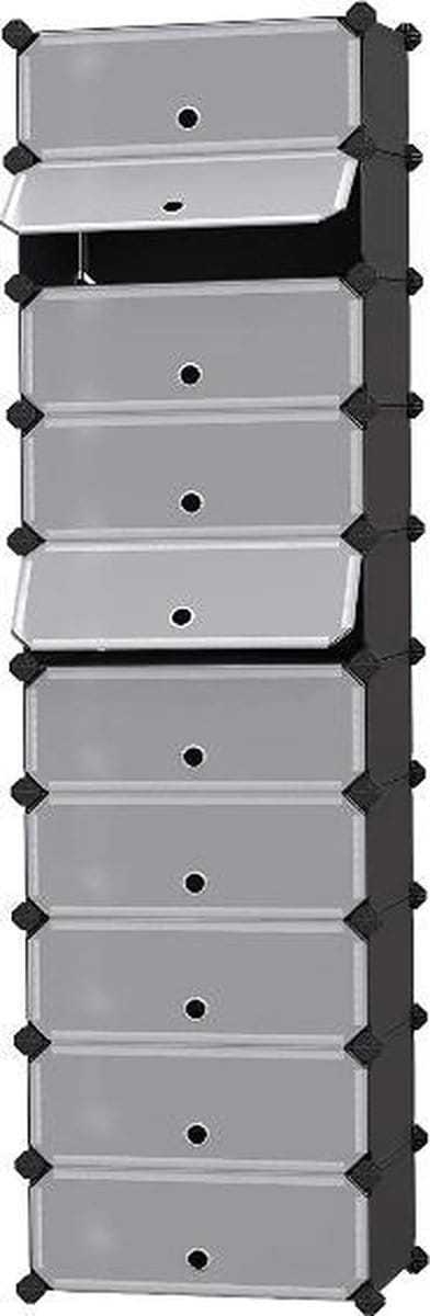 MIRA Home - Schoenenrek - Schoenenkast - Opbergkast - Stapelbaar - Plastic - Zwart - 36x46x173