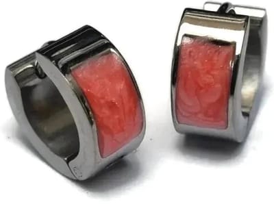 Aramat Jewels | Oorringen | Stalen Huggie Oorringen 14mm RVS Unisex | Roze-shimmer-14x6mm | |7mm | Staal | Kinderen, Volwassenen | Verkleurd niet
