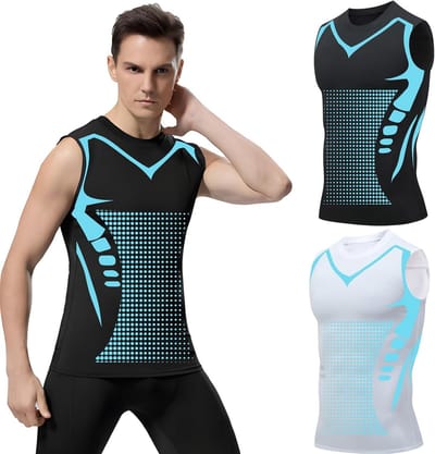 Ionic Shaping Vest voor Mannen - Comfortabel en Ademend - 2 Stuks - Verbeterde Versie 2024 - IJszijde Stof - Taillevormend - Fitness & Sportinspiratie