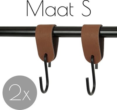2x Leren S-haak hangers - Handles and more® | LICHTBRUIN - maat S (Leren S-haken - S haken - handdoekkaakje - kapstokhaak - ophanghaken)