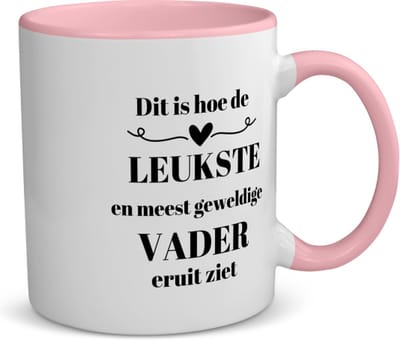 Akyol - dit is hoe de leukste en meest geweldigste vader eruit ziet koffiemok - theemok - roze - Papa - meest leukste vader - vader cadeautjes - vaderdag - verjaardag - geschenk - kado - vader artikelen - 350 ML inhoud
