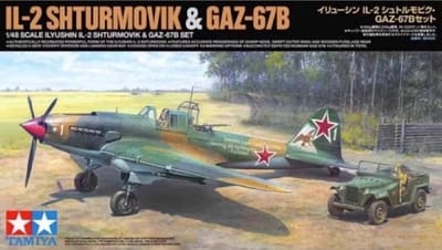 Tamiya Modelbouwpakket Militaire voertuigen - 25212 Ilyushin IL-2 Shturmovik - GAZ-67B Set Plastic - 1:48 - Modelbouw