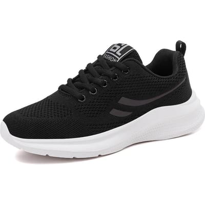 Nieuwe damesschoenen Zachte zool Casual sport Damesschoenen Ademend Enkele schoenen Vliegweefsel Mesh Outdoor Dames Hardloopschoen 42 black