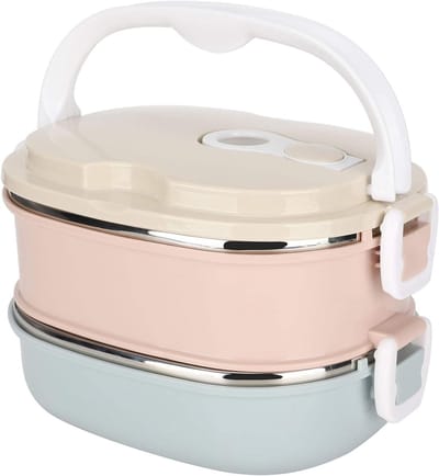Afdichtbare RVS Lunchbox - Draagbare Thermos Lunchdoos met Handvat voor Werk, School en Picknick, 18 x 15 cm, 2 Lagen