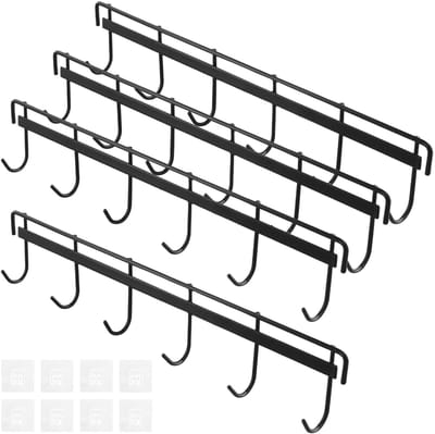 Dailygoods- Kapstokhaken 32 x 6 cm - 4 stuks - Zwarte Wandhaken - Multifunctioneel - Zelfklevend - Sterke Installatie