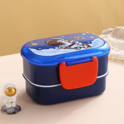 600ml Cartoon Dubbellaagse Lunchbox Met Lepel En Vork Lekdicht Magnetron Bento Box Kinderen Student Voedselcontainer BPA-vrij 600ml