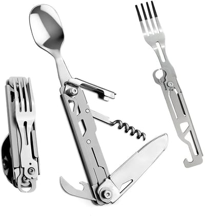 Dailygoods- Bestekset 5-in-1 Multifunctioneel - Draagbare Bestekset - Opvouwbaar Bestek - Roestvrij Stalen Bestekset - Uniek Cadeau - Voor Camping en Reizen - Kampeerbestek