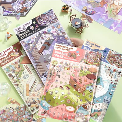 3D Sticker scene sticker therapie | 4 stuks | 3D Scene Groot | a4 formaat | Stickerpuzzel | Sticker | Stickers Volwassenen | Puzzel Volwassenen | Hobby Volwassenen | Stickers | Cadeau mannen en vrouwen | Decoratieve Stickers | DIY Crafts