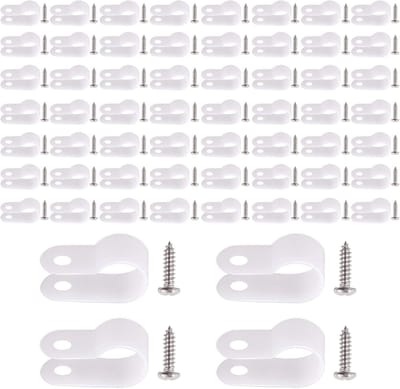 Famanu – 60 stuks 3/8'' witte nylon kunststof R-type kabelklem set met 120 roestvrijstalen schroeven voor draadbeheer