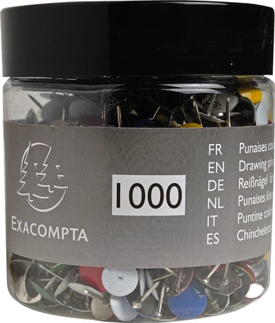 Exacompta Doos met 1000 duimspijkers - punthoogte 9mm - 9mm diameter - Geassorteerd - 14767E