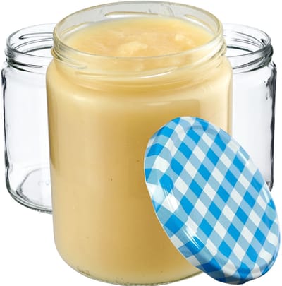 KADAX Weckpotten, 540 ml, inmaakpotten voor schroefdeksel, jampot, voorraadpot, conservenglas, ronde glazen (blauw geruit, 8 stuks)