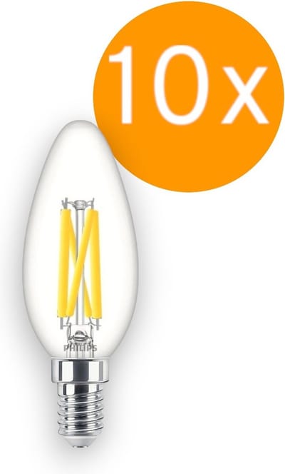 10 stuks | Philips LED Kaarslamp 3.4W/927-922 470lm Helder Dimtone | Beste kleurweergave | E14 | Extra Warm Wit | 3.4 watt | 25.000 Branduren